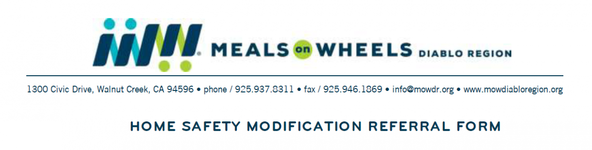 Home Safety Modification Referral Form | Meals on Wheels Diablo Region
